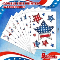 9 Sheets Patriotic Star Window Cling Stickers Red Blue USA Star Eucalyptus Windo