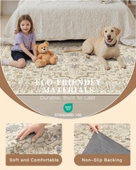 Madane Runner Rug 2×8, Washable Hallway 2′ x 8′ (Runner), Beige/Blue