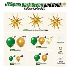 Green and Gold Balloon Arch Kit with 3pcs Star Balloon, Emerald Forest Dark G…