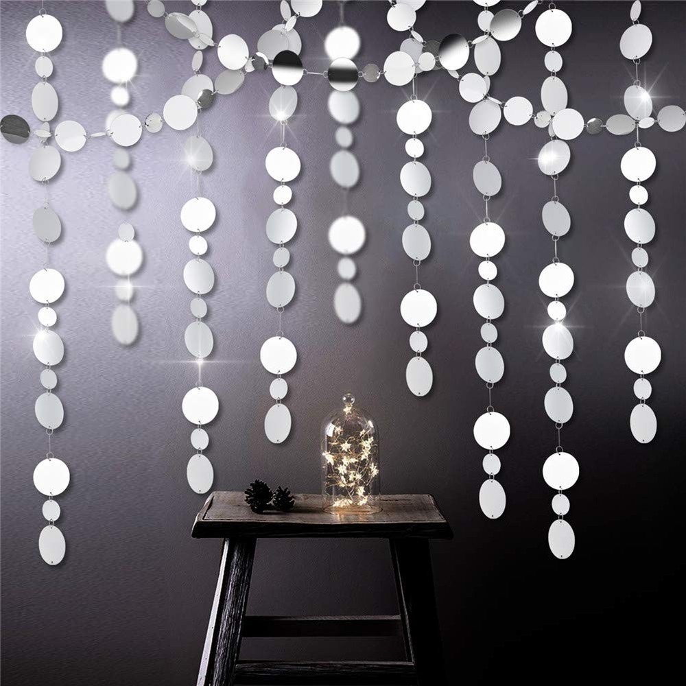 39ft Mirror Silver Circle Dots Garlands for Wedding Party Decorations Hanging Ci