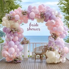 Pastel Pink Purple Balloon Arch Double , Light Pink Lavender Lilac Ivory Ball…