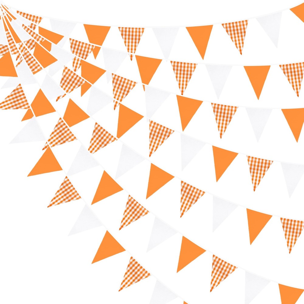 32Ft Orange Party Decorations Orange Buffalo Plaid Checkered White Triangle F…