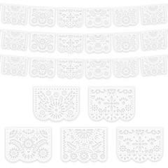 White Papel Picado Banner, 20 Ft Cinco De Mayo Decoration Plastic White Mexic…