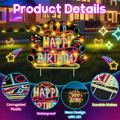 Happy Birthday Yard Signs with Stakes – LED Outdoor Lawn Signs Neon Waterproof S