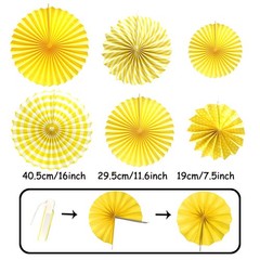 Party Decoration, 21 Pcs Yellow Hanging Paper Fans Pom Poms Flowers, Garlands…