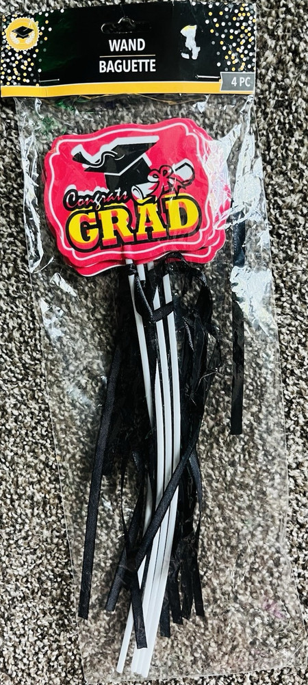 Amscan Congrats Grad Graduation Party Wand Set 4pc Black/White Plastic/Paper
