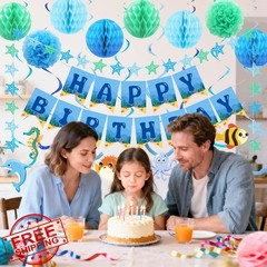 Ouddy Life Under Sea Party Decor Blue Green Banner