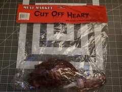 Halloween cut off Heart Prop with bottle of blood meat hook Life Size Chop Shop