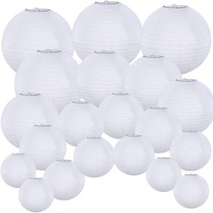 20 Pack White Paper Lanterns Round 4-12 Inch Reusable Wedding Party Decor