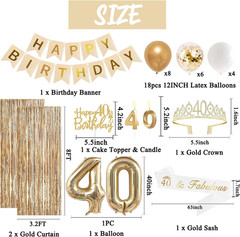 40Th Birthday Decorations for Women, Banner, Sash and Crown, Cake Topper, 40 Num
