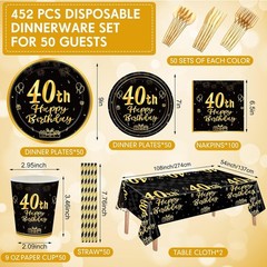Stylish 452 Pcs 40th Birthday Party Supplies: All-in-One Celebration Kit