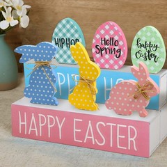 6Pcs Easter Bunny Decorations, Wooden Rabbit Egg Shaped Tabletop Centerpieces…