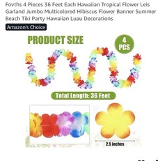 Fovths Hawaiian Leis Garland 4 Pack Luau Party Decorations
