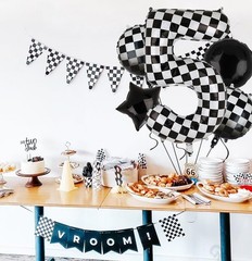 40 Inch Checkered Number Balloon 5 Black and White Race Car Birthday Balloons…