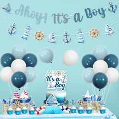 Ahoy Its A Boy Baby Shower Decorations Ahoy Its A Boy Banner Boat Anchor Garl…