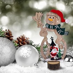 2 Pack Christmas Joy Table Signs Snowman Wooden Centerpiece Winter Holiday