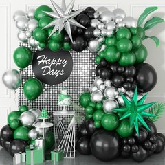 Black and Green Silver Balloon Arch Kit with Explosion Star Balloons, 105pcs …