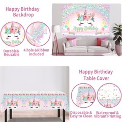 118Pcs Unicorn Birthday Decoration Set – Backdrop, balloons, Table Cloth