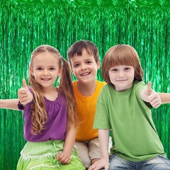 Green Foil Fringe Backdrop Curtains 3 PCS 3.3×6.6 FT Tinsel Streamers Decor