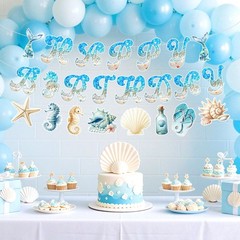 Ocean Beach Party Decorations Summer Beach Banner with 13pcs Nautical Seashel…