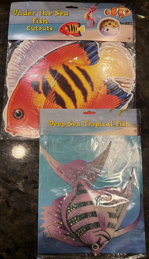 BEISTLE Under The Sea Fish Cutouts 3D Hanging Decoration Lot NIP SEALED