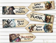 6 Pirate Skull & Crossbones Party Decoration Arrows Signs