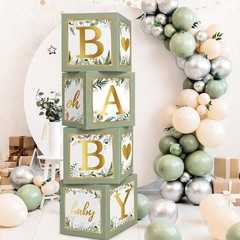 Baby Shower Boxes with Letters, 4pcs Sage Green Baby Shower Decorations for B…
