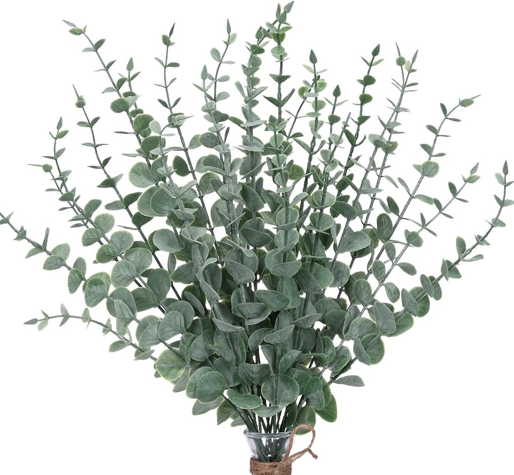 CEWOR 24pcs Eucalyptus Stems Artificial Leaves 24 pcs, Grey Green