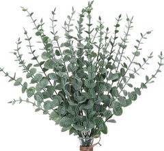 CEWOR 24pcs Eucalyptus Stems Artificial Leaves 24 pcs, Grey Green