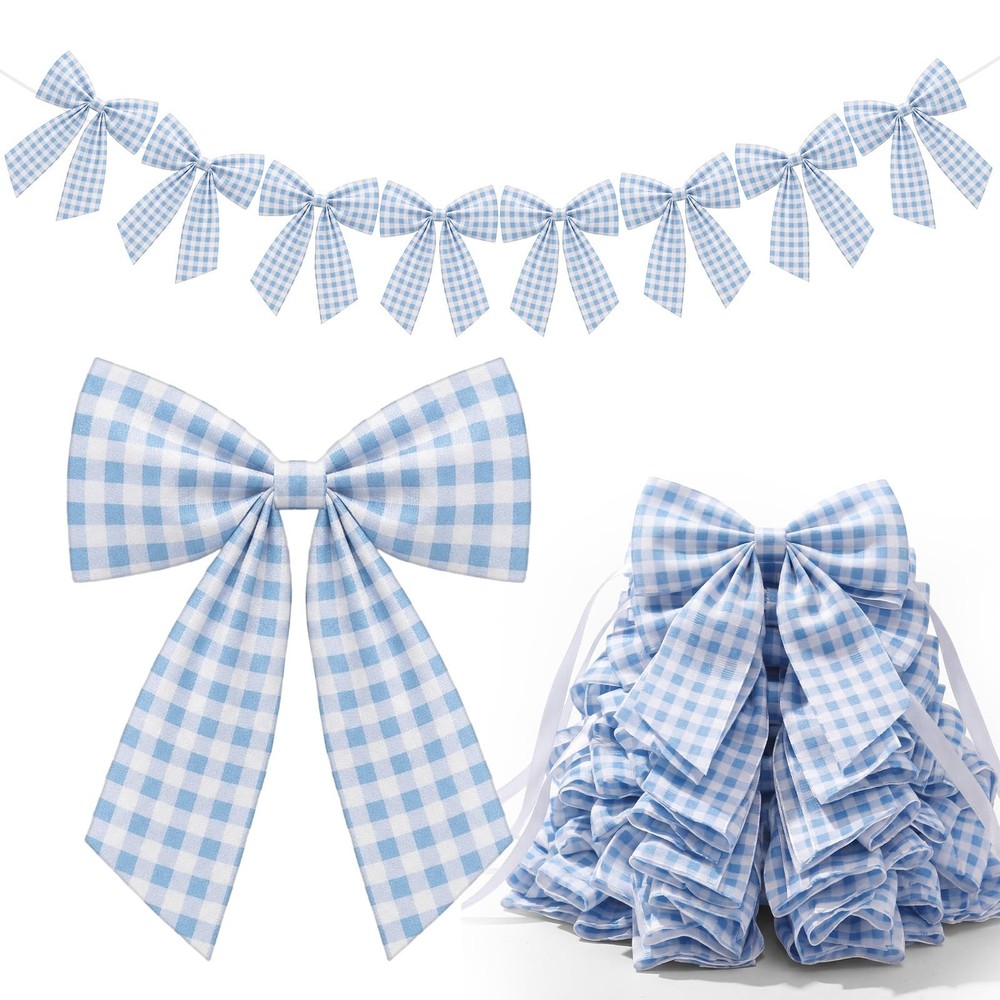 8 ft Sky Blue Bow Garland Decorations Blue Fabric Bow Banner Hanging Banner f…