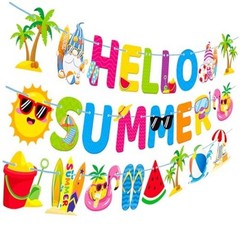 Hello Summer Banner Summer Party Decorations Beach Party Decoration 3Pcs Hello