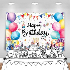 7x5ft Colorful Birthday Backdrop Banner Large Happy Birthday Party Decoration…