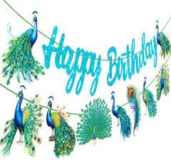 Peacock Birthday Banner & Decorations – 2Pcs Blue Peacock Party Banners for Zoo