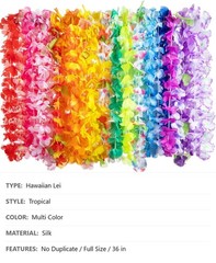 Hawaiian Flower Leis, 24 Count, 36″, Multi Color, Tropical Party Favor Pack