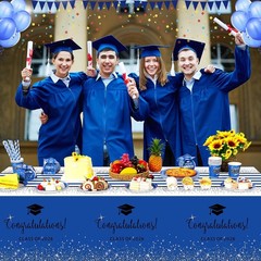 3 Pack Class of 2026 Graduation Tablecloths Blue Black Foil Dot Rectangular P…