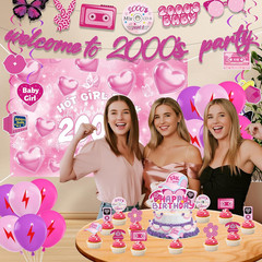 Y2K Party Decorations Early 2000S – 40 Pcs Pink Retro Themed Banner Party Hangin