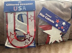 10 USA STARS AND STRIPES GLITTERED STREAMER 4th July Decorations Patriotic