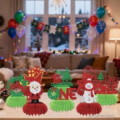 8 PCS Christmas 1st Birthday Honeycomb Centerpieces Green Red Silver Decor