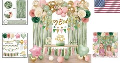 Pink Birthday Party Decorations Kit for Girls Women with Banner Foil Balloons
