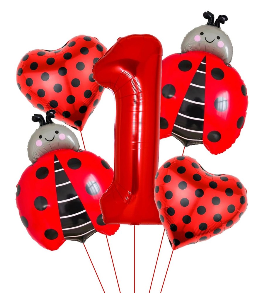 Ladybug 1st Birthday Balloon Set – 5 Pcs Giant 40 Inch Red Number One Foil Ba…