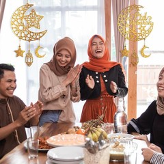 Versatile Wooden Eid Decor – 2-Piece Hanging Moon Stars for Home or Parties