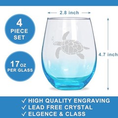 Turtle Stemless Wine Glasses Set of 4 – Mother’s Day Turtle Assortment (Etched)