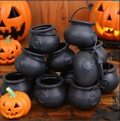 2/6/12PCS Mini Witch Cauldron Pots with Handle Halloween Candy Bowl Holders