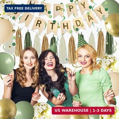 Green Birthday Party Decorations for Women Girls with Happy Birthday Banner,Tiss