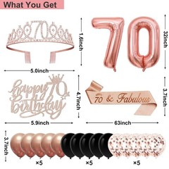 70th Birthday Decorations for Women,32PCS Back in 1956 Black Rose Gold