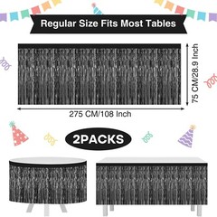 Morcheiong 2 Pack 29.5×108 Inch Black Foil Fringe Tinsel Table Skirts Disposa…