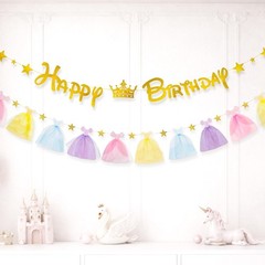Princess Banner Gold Stars Hanging Garland 3D Dress Cutouts Happy Sign Backdr…