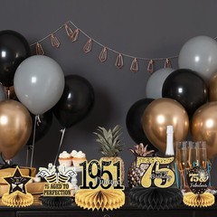 75th Birthday Decorations Set – 9PCS Vintage Centerpieces, Honeycomb Table Toppe