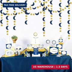 Navy-Blue Gold Moon-Star Party-Decorations Garland – 52Ft Twinkle Little Star Ha