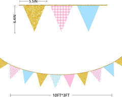Pink and Blue Buffalo Gold Party Decorations Pennant Banner Flag Hanging Glitte